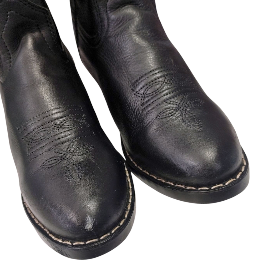 Smokey Mountain Black Leather Embroidered Cowboy Boots Kids Size 2.5 - Picture 5 of 10